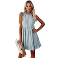 thumbnail image 1 of New Women's Solid Color Sleeveless Ruffle Stitching A Line Dress Pleating Casual Dress, 1 of 5
