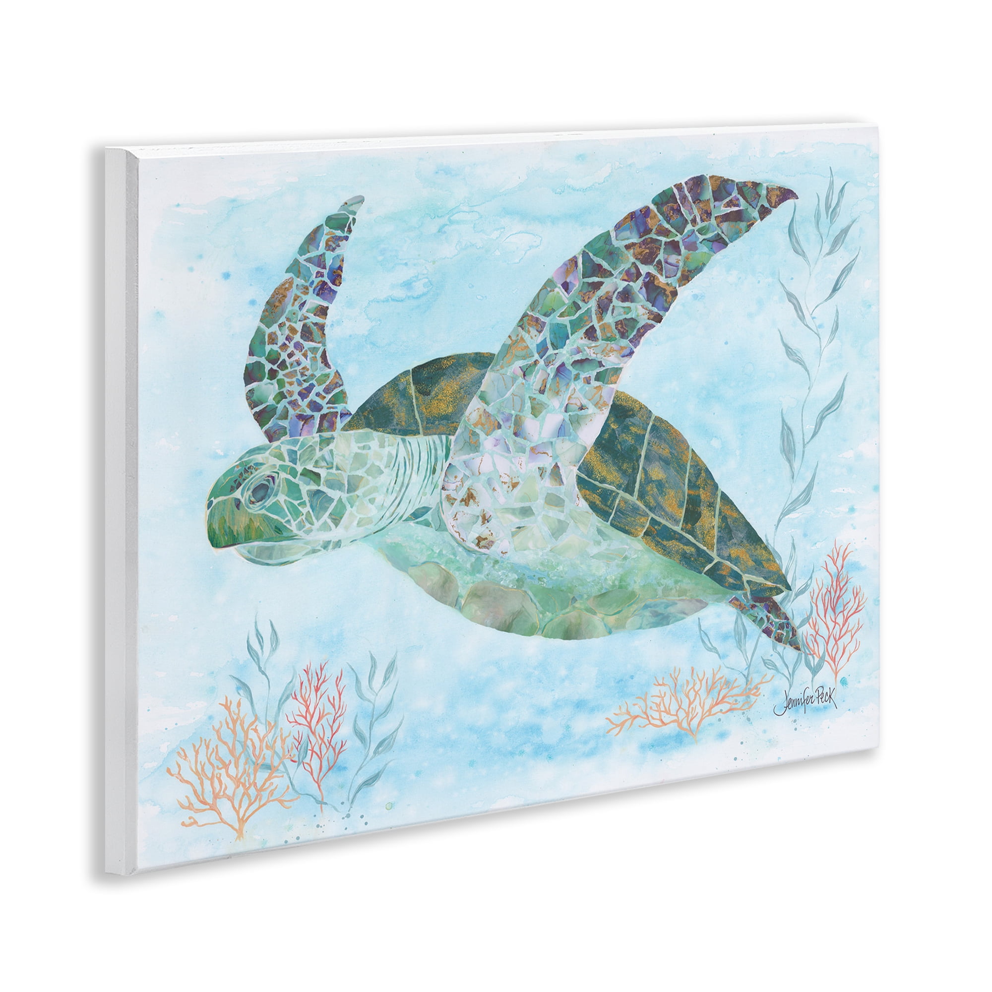 Stupell Industries Mosaic Tortoise Underwater Animals & Insects Painting Unframed Art Print Wall Art, 14 x 11