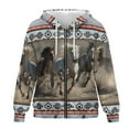 thumbnail image 4 of SCRAWLGOD Horse Gray White American Tribal Women's Zip Up Hoodies with Pockets Y2k Fashion Sweatshirt Drawstring Comfortable Jacket for Casual Wear, Exercising, Outdoor Activities, L, 4 of 7