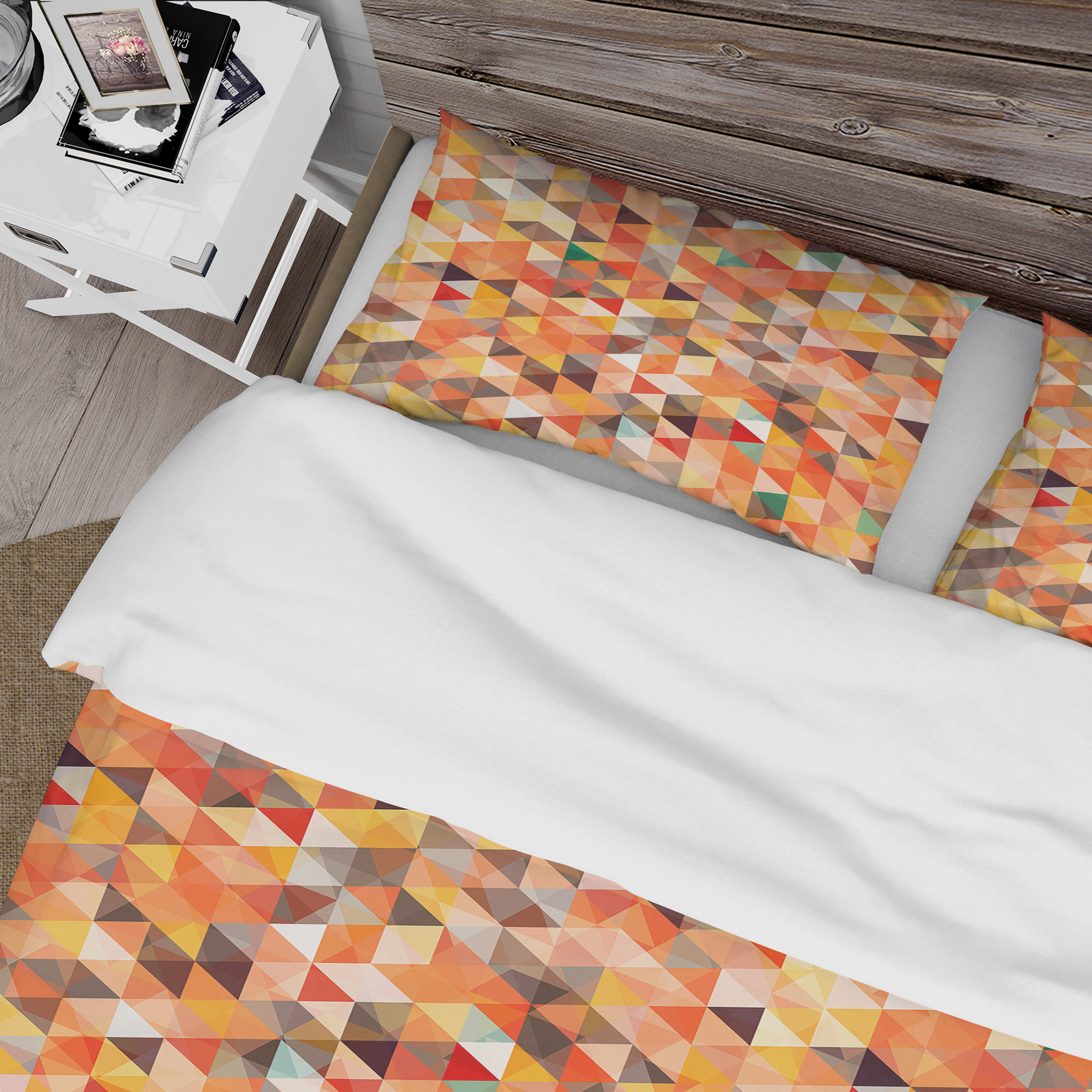 Designart 'Geometric Triangular in Red and Orange' Abstract Duvet Cover Set