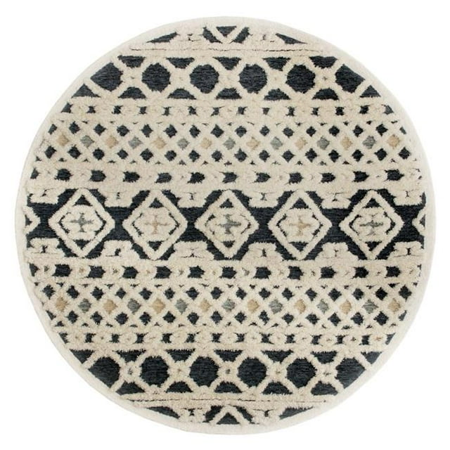 LR Resources SINUO54114BLU40RD Divers Tapis Rond Géométrique Moderne à la Main