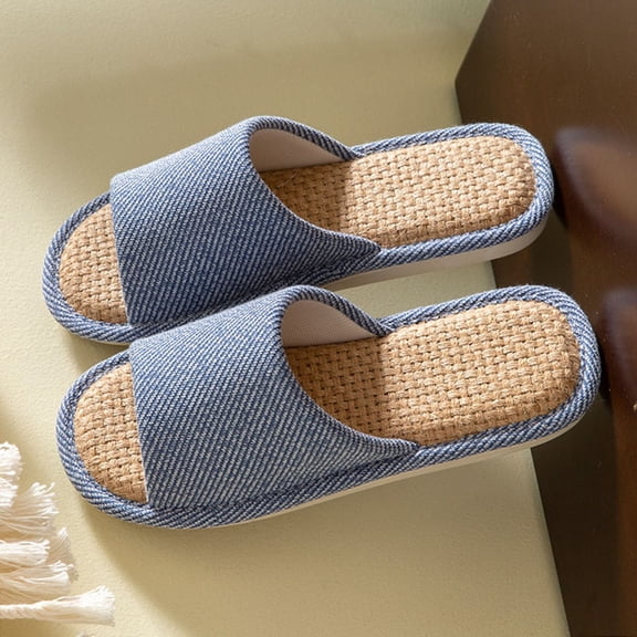 Women's Fuzzy Slippers Winter Warm House Shoes Anti-Skid Rubber Sole Faux Fur Sandals Slip On Open Toe Bedroom Indoor Outdoor Slipper Navy 10-10.5