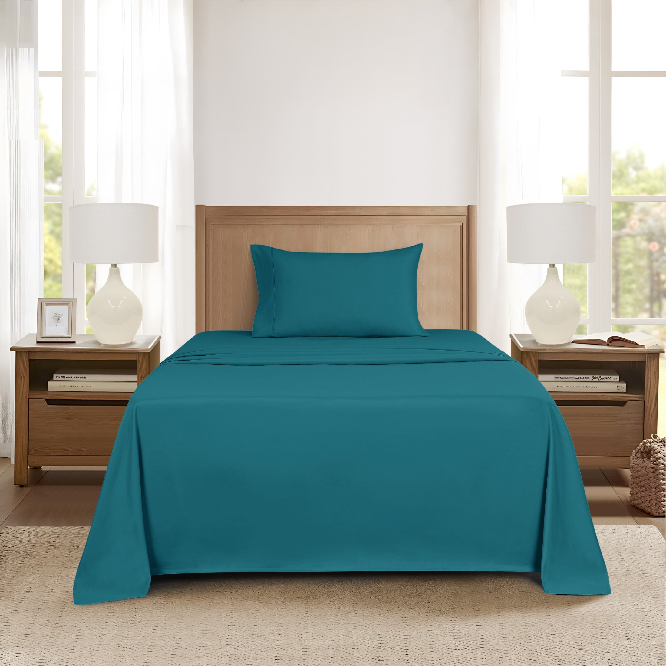 Mainstays Super Soft Brushed Microfiber Bed Sheet Set, Dark Teal, King, 4 Piece