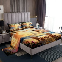 Erosebridal Hawaii Beach Bed Sheets Set Twin Size, Summer Holiday Bedding Twin Size, Romantic Sunset Sheet Set Twin, Super Cozy Room Decoration, 3pcs