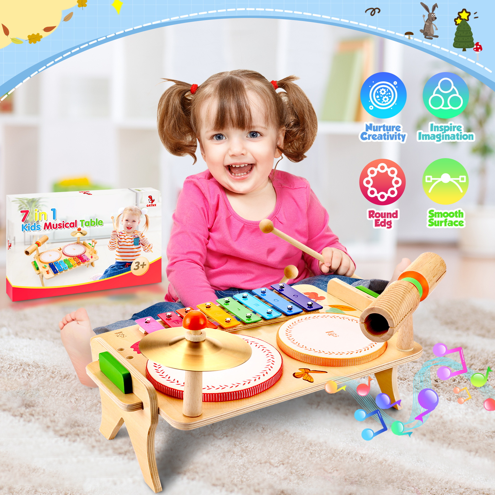 Oathx 7-in-1 Kids Drum Set with Xylophone photo 2