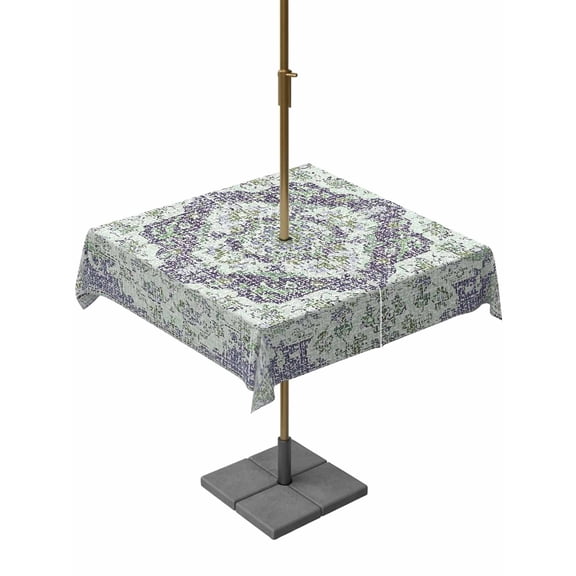 Green Purple Boho Outdoor Tablecloth - 54x54 Inch Square Dining Table Cover, Vintage Abstract Art Floral Ethnic Tribe Waterproof Outdoor Table Cloth with Umbrella Hole & Zipper for Picnic/Patio/Party