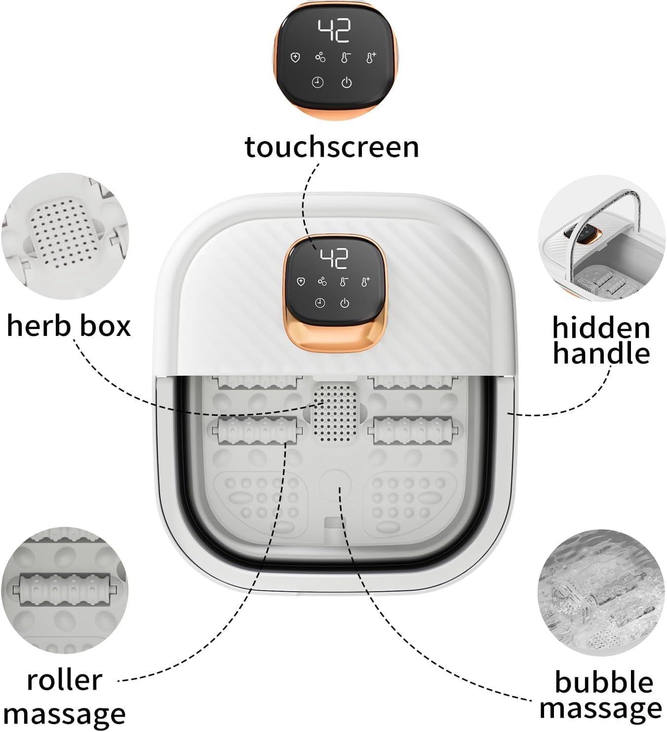 Collapsible Foot Spa Bath Massager with Heat, Bubbles, Red Light & Massage Rollers, Complete Pedicure Spa Kit with 8 Tools, Portable and Foldable Foot Soak Tub for Home Use