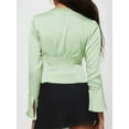 thumbnail image 7 of Cenuakty Women’s Solid Color T-Shirts Basic Long Sleeve Lace Trim V Neck Slim Fit Tops Satin Blouses, 7 of 7