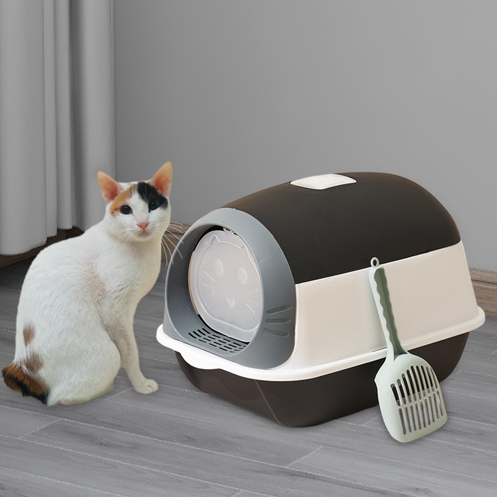 Bvdfgk Enclosed Cat Toilet for Indoor Cats, Hooded Cat Litter Box with Front Door Kitty Black White