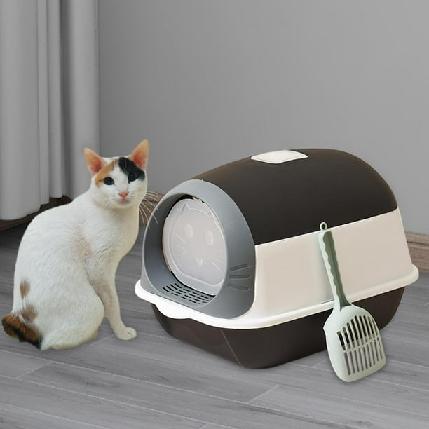 Hooded Cat Enclosed and Covered Cat Toilet Kitty Litter Pan with Door Pet Bedpan Durable Kitty Litter Tray for Indoor Cats Small Animal Black