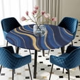 thumbnail image 5 of Elastic Fitted Round Tablecloth, Navy Blue Moire Waterproof Stretch Table Cover for 45"-54" Tables, Modern Abstract Art Washable Outdoor Tablecloths for Patio, Picnic, Camping, 5 of 9