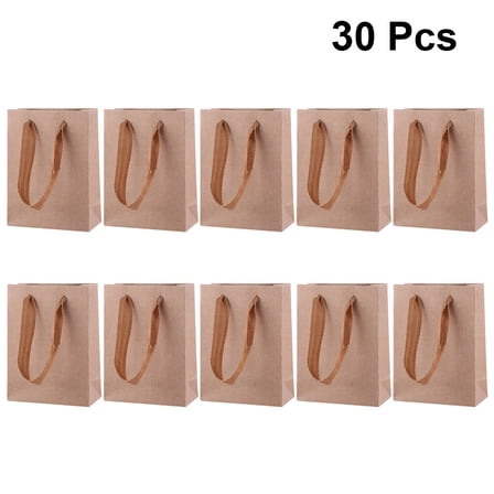 FONWILYO 30Pcs Khaki Paper Tote Bags Square Bottom Eco Friendly for Home Use Dinner Party Bakery Cafe