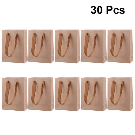 FONWILYO 30Pcs Khaki Paper Tote Bags Square Bottom Eco Friendly for Home Use Dinner Party Bakery Cafe