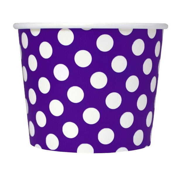 [50 Count] 12 oz Purple Polka Dot Paper Ice Cream Cups Comes In Many