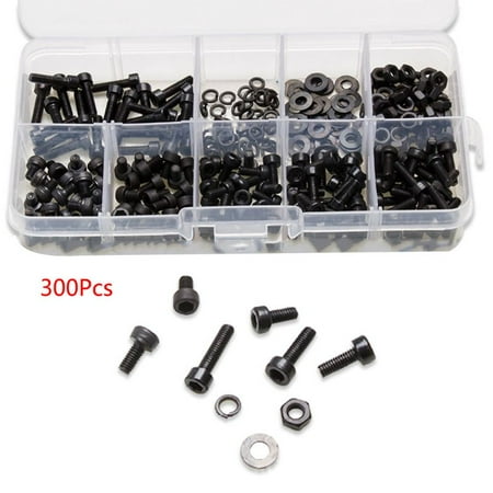

300Pcs/Box Black M3 Allen Bolts Hex Socket Round Cap Head Screws and Nuts Kit