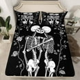 thumbnail image 2 of jejeloiu Spooky Valentine'S Day Twin Sheet Sets,Gothic Skull Skeleton Twin Fitted Sheet,White Black Flat Sheet For Men Women,Super Cozy Room Decor,3pcs, 2 of 7