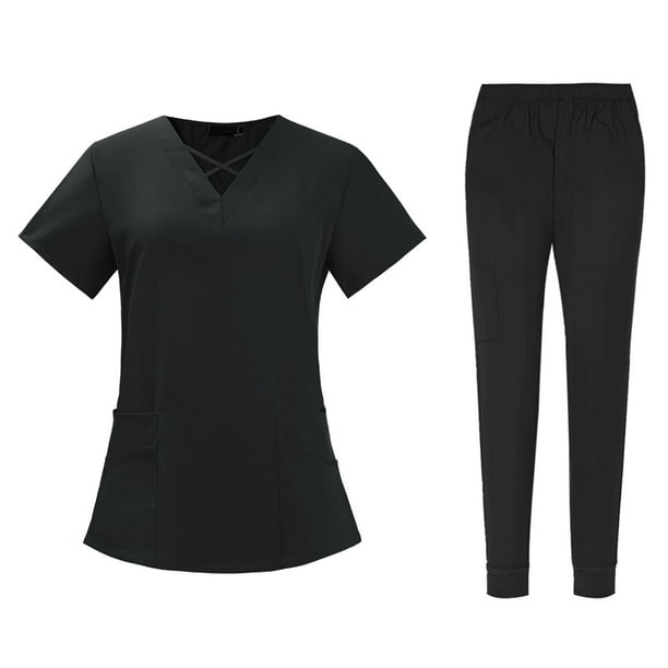 Enfermería Scrub Set Top Pantalones Transpirable Trabajo Uniforme para Enfermera Yoga Jogger Color Negro M Yuyangstore Exfoliante de enfermería
