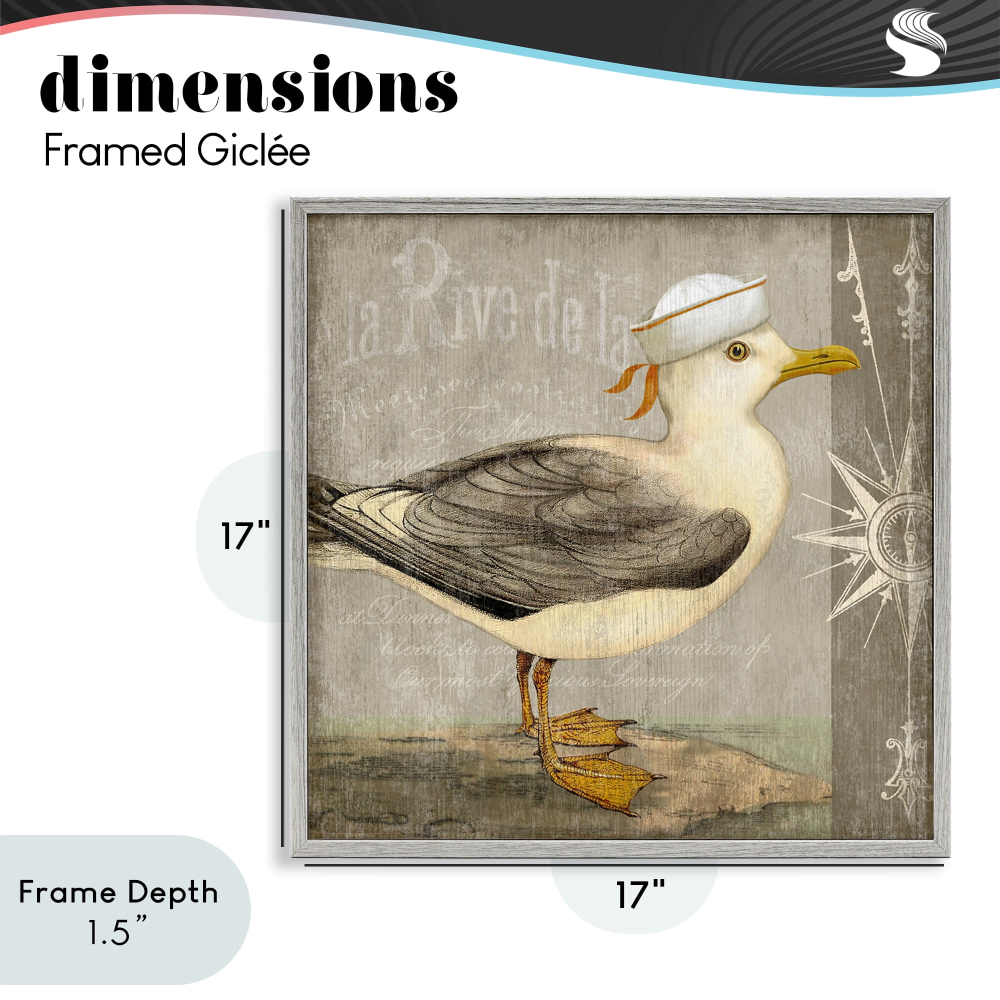 Stupell Industries Rustic Little Seagull Gray Framed Giclee Art, design by Suzanne Nicoll