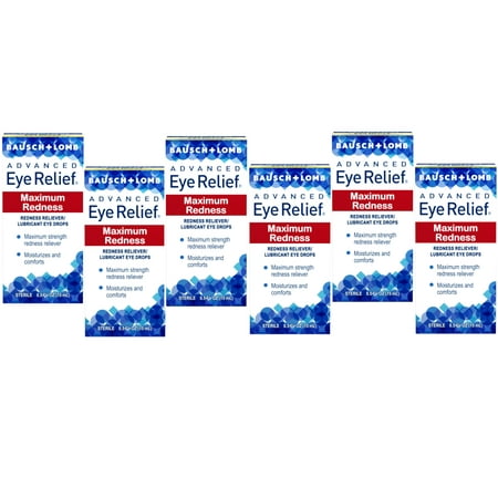 6 Pack - Advanced Eye Relief Maximum Redness, Redness Reliever Lubricant Eye Drops from Bausch & Lomb, for Dry Eyes & Redness Relief, 0.5 Fl Oz (15 mL)