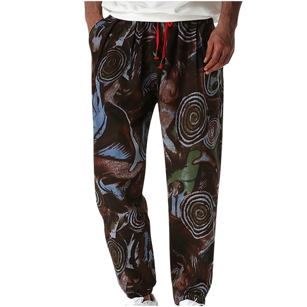 Pantalones largos de lino para hombre, leggings holgados con estampados a la moda, pantalones de farol para hombre, pantalones de algodón para hombre