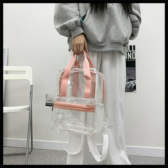 YiBai Clear Bag for Stadium EventsClear Backpack Heavy Duty PVC Transparent Backpack Large School Book Bag, Pink #.190