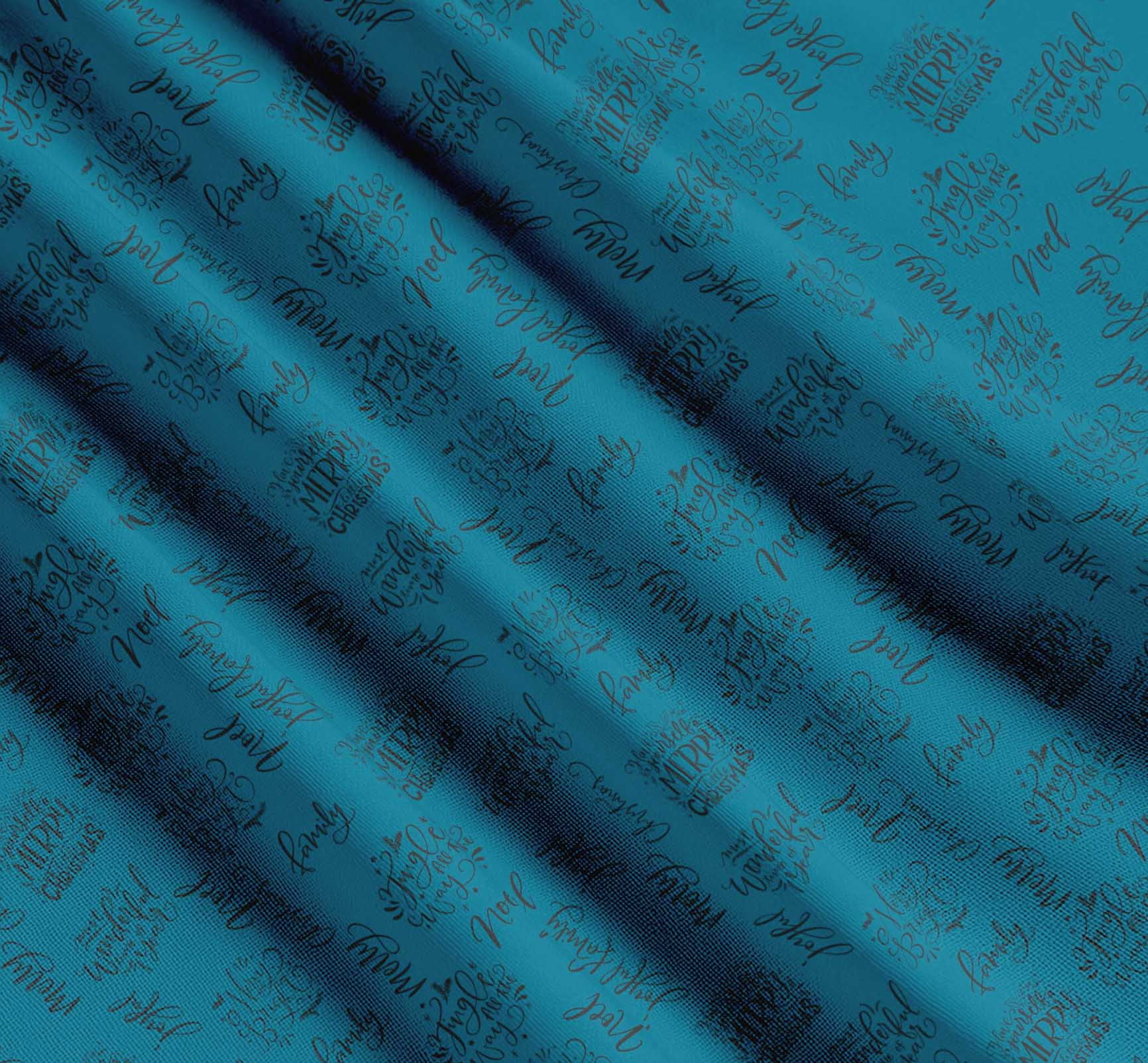 Soimoi Blue Cotton Cambric Fabric Merry Christmas Text Print Fabric by the Yard 42 Inch Wide