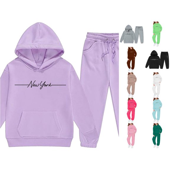 Shachafan Girls Tracksuit Winter Warm Pullover Hoodie With Pants Kids Casual Outfit Cute Printed Jogger Two Piece Set Fashion Outfits