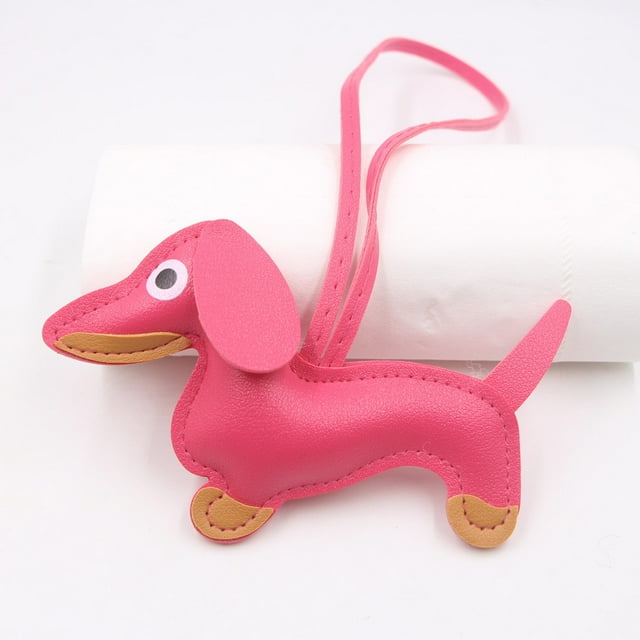 Leather Dachshund Keychain with Rope Handmade Sausage Dog Bag Charm for Phone Case, Car Keys & Pet Lover Accessory