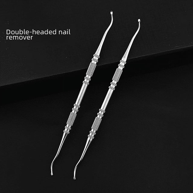 Quitauñas de acero inoxidable, cuchara de doble cabeza para ranurar uñas, batidor de uñas, herramienta para afeitar, recortar y limar uñas