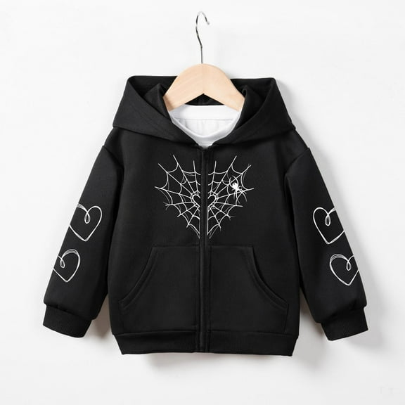 Cowsor Y2K Zip Up Hoodie for Girls And Boys Gothic Spider Web Heart Graphic Sweatshirt Punk Harajuku Streetwear