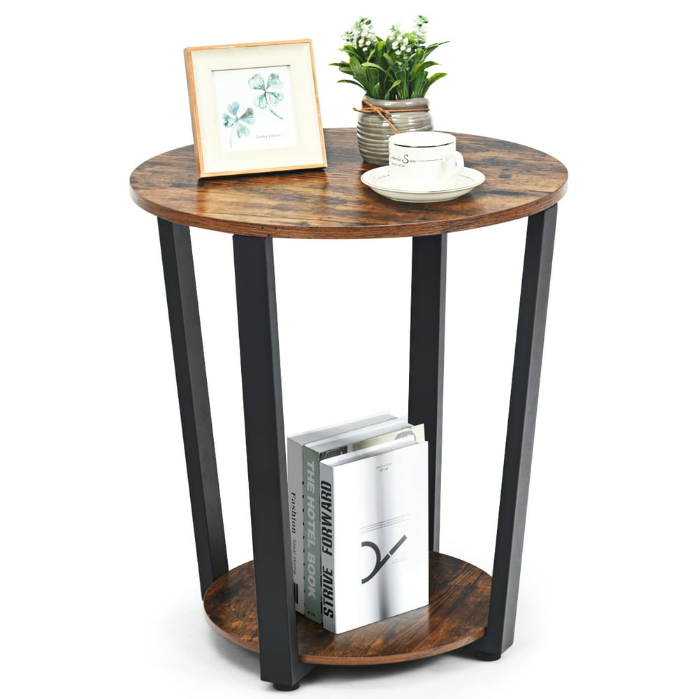 Costway Industrial End Table Metal Frame w/ Storage Shelf