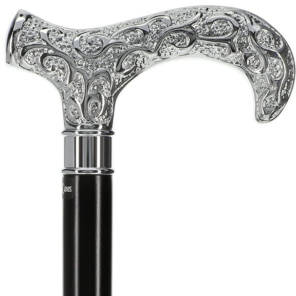 Extra Strong Silver Scroll Derby Cane Beechwood Shaft, Chrome-Finished Derby Handle with Intricate Scrollwork, Stylish and Durable, Perfect for Formal Attire or Everyday Use, Ideal for Extra-Large