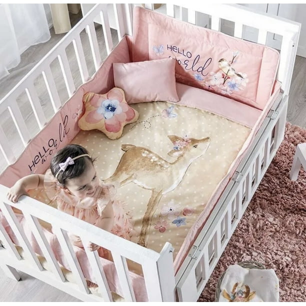 LITTLE DEER BABY GIRL CRIB BEDDING NURSERY SETM4 PCS 100 COTTON