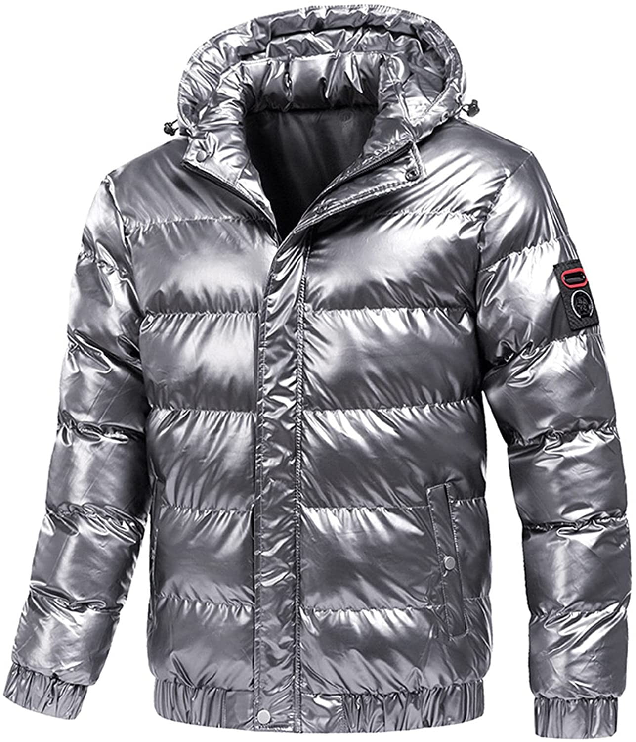 Leesechin Clearance Winter Jackets for Men Big & Tall Shiny Hooded  Reflective Down Jacket Cotton Jacket Gray 4XL