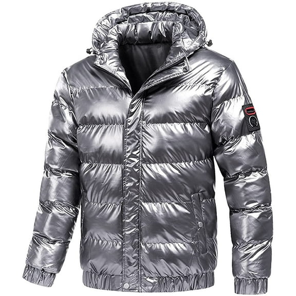 Quinlirra Mens Winter Jacket with Hood Shiny Hooded Reflective Down Jacket Cotton Jacket