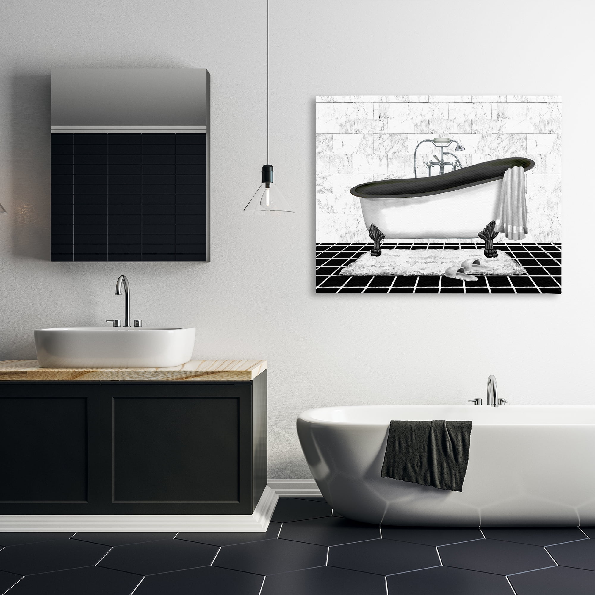 Stupell Industries Marble Pattern Bath Typography Painting Gallery Wrapped Canvas Art Print Wall Art, 48 x 36