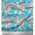 thumbnail image 1 of Soimoi Blue Cotton Jersey Fabric Bird,Leaves & Flower Floral Print Fabric by the Yard 58 Inch Wide, 1 of 1
