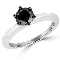 MDR130024-6.5 0.8 CT Round Black Diamond Solitaire Engagement Ring in 10K White Gold - Size 6.5