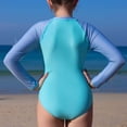 thumbnail image 5 of Lutiedan Girls Long Sleeve Swimsuit Rash Guard One-Piece Half Zippered Color Block Sporty Bathing Suit with UV Protection Sunsuit 8-13 Years, 5 of 9