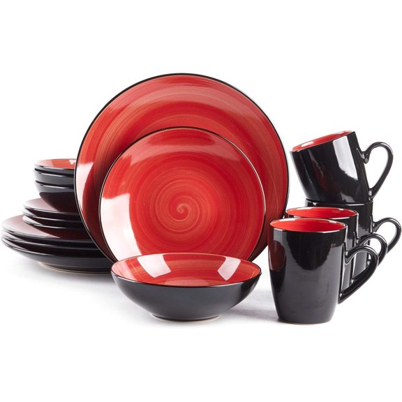 Stoneware Sonoma 16pc Dinnerware Set, Black   Speckled Hand Painting Red