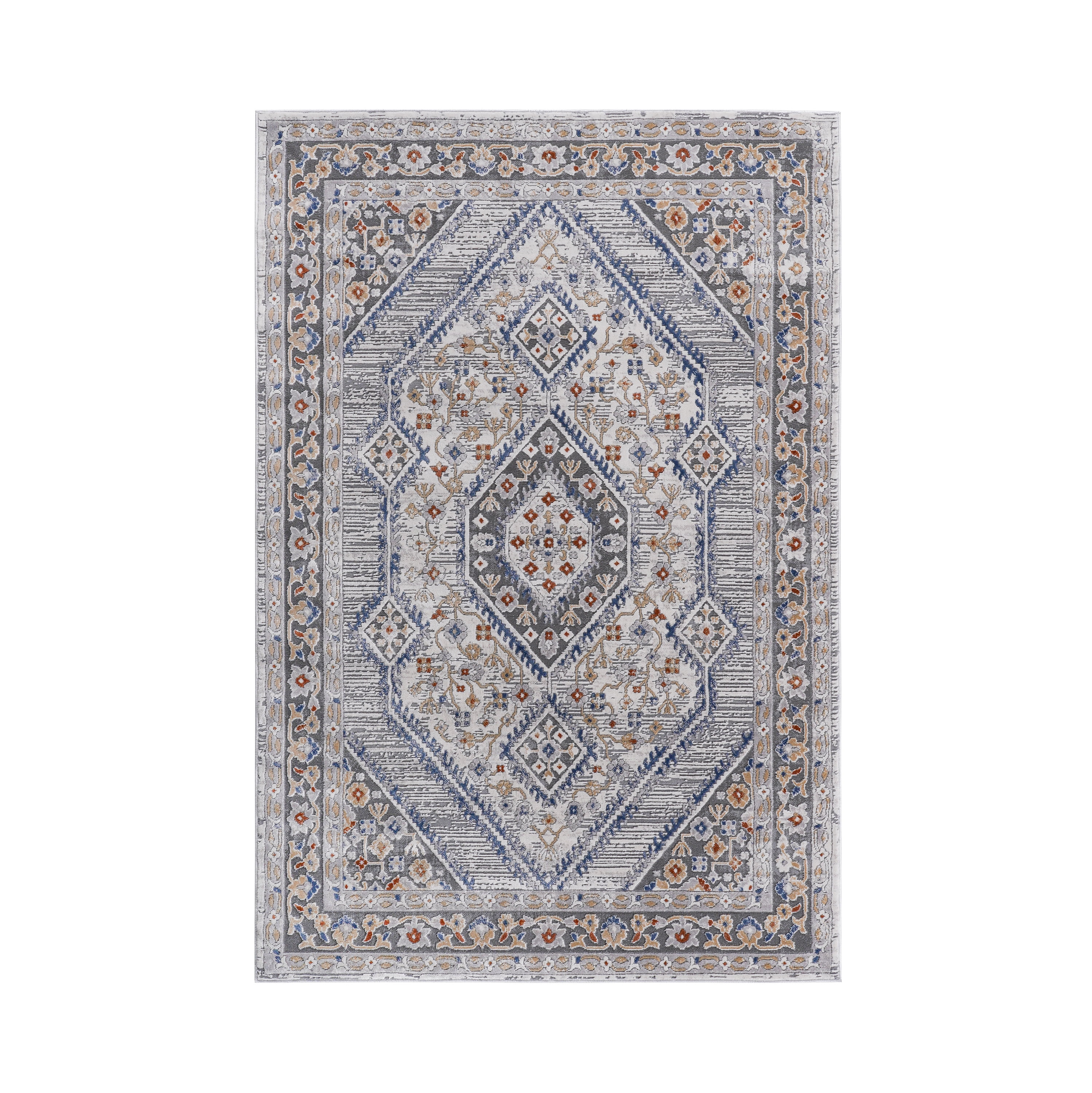 8'x10' Blue/Cream Bordered Area Rug, Non-Shedding Stain Resistant Medium Pile Rug, Kid & Pet Friendly for Living Room Bedroom Dining Room Office