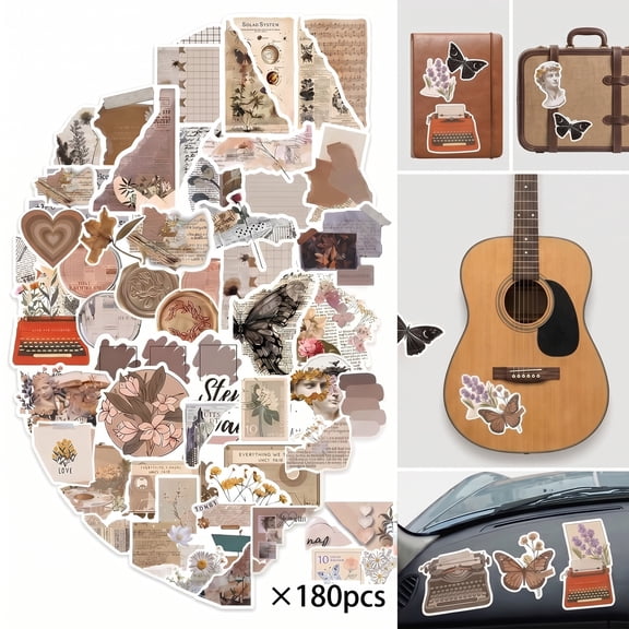 ROSEXIXI 180PCS Vintage and Pink Coquette Aesthetic Stickers, Waterproof Vinyl Stickers for Water Bottle, Laptop, Guitar, Luggage and Car, Scrapbook Journal Decorative Decals for Teens and Girls