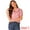 Pink, variant on Women's Peter Pan Collar Puff Short Sleeve Button Chambray Shirt XS White