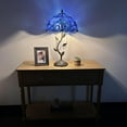 thumbnail image 2 of Tiffany Table Lamp Blue Stained Glass Baroque Style Lavender Iron Metal Leaves Bronze Base LED Bulbs ncluded for Living Room Bedroom Bedside 14"W*14"D*24"H, 2 of 4