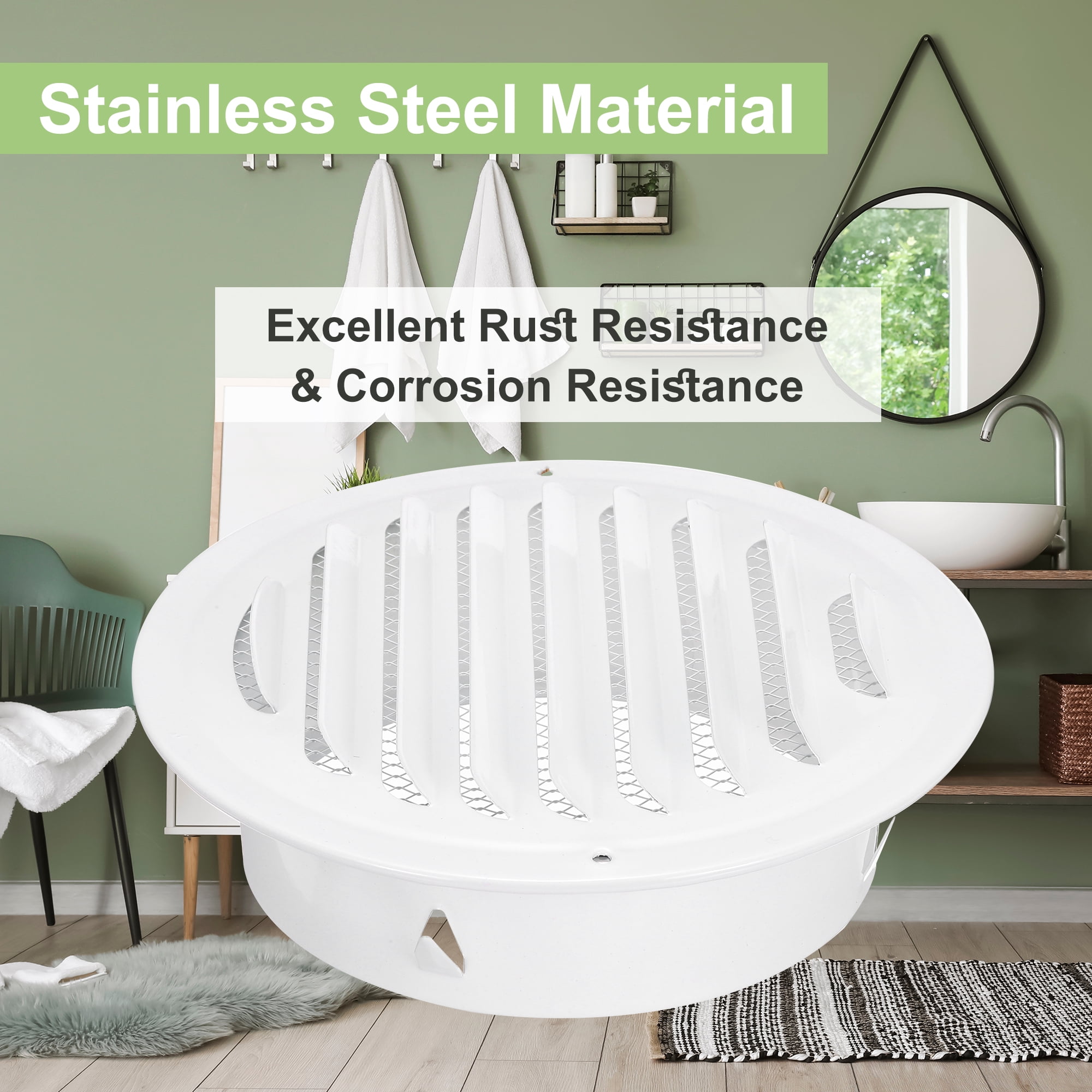 Uxcell Round Soffit Vent, Stainless Steel Wall Vent Grille Cover Exterior Exhaust Louvered Vent White 4 Inch