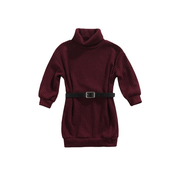 Nituyy Robe Tricotée pour Enfants, Jupe à Col Haut avec Ceinture