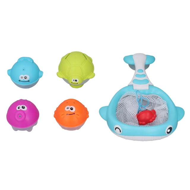 Juguetes de animales con chorros flotantes, red de pesca, juegos de baño, animales flotantes, juguetes de piscina