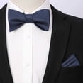 thumbnail image 3 of HISDERN Navy Blue Bow Ties for Men Self Tie Bow Tie Pocket Square Set Classic Satin Solid Bowties, 3 of 6