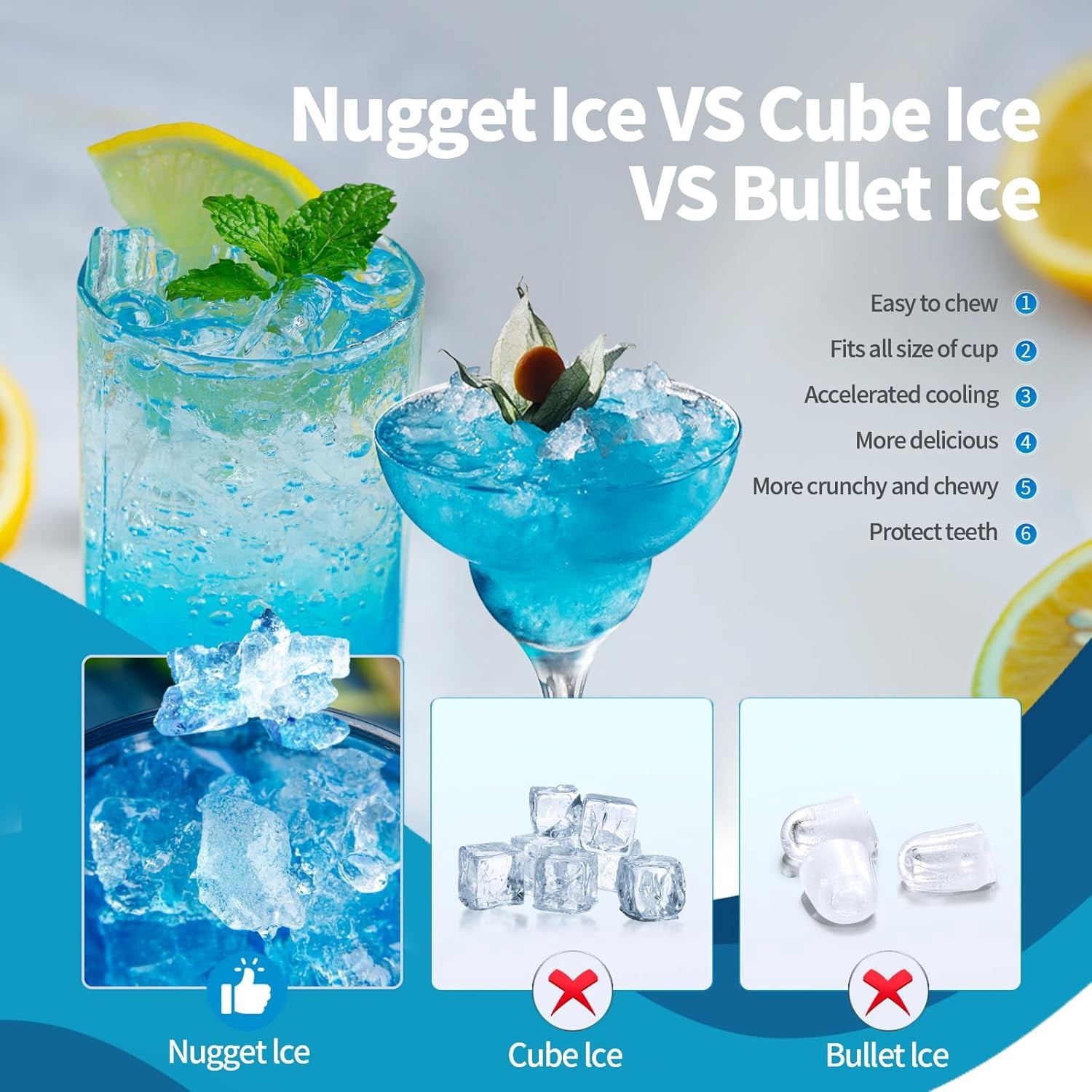 WAA 35Lbs/24H Nugget Ice Maker Countertop Pebble Soft Ice,Self-Cleaning Ice Scoop Black