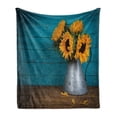 thumbnail image 1 of Rustic Wood Soft Flannel Fleece Blanket, Flowers in Antique Vase on Teal Toned Background Retro Style Photography Print, Cozy Plush for Indoor and Outdoor Use, 50" x 70", Multicolor, by Ambesonne, 1 of 6